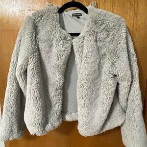 Faux fur plush cropped jacket, light gray
